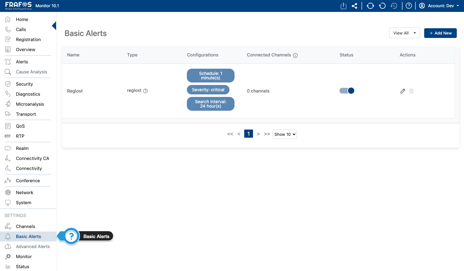 Basic alerts page