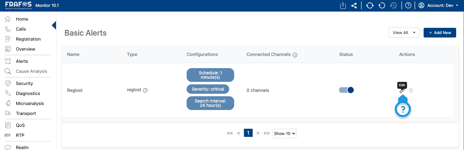 Basic alerts page