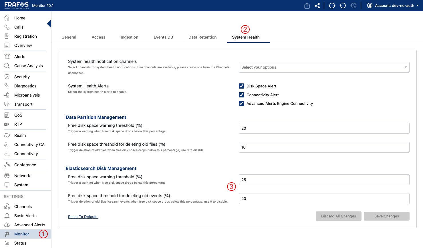 System Health Configuration