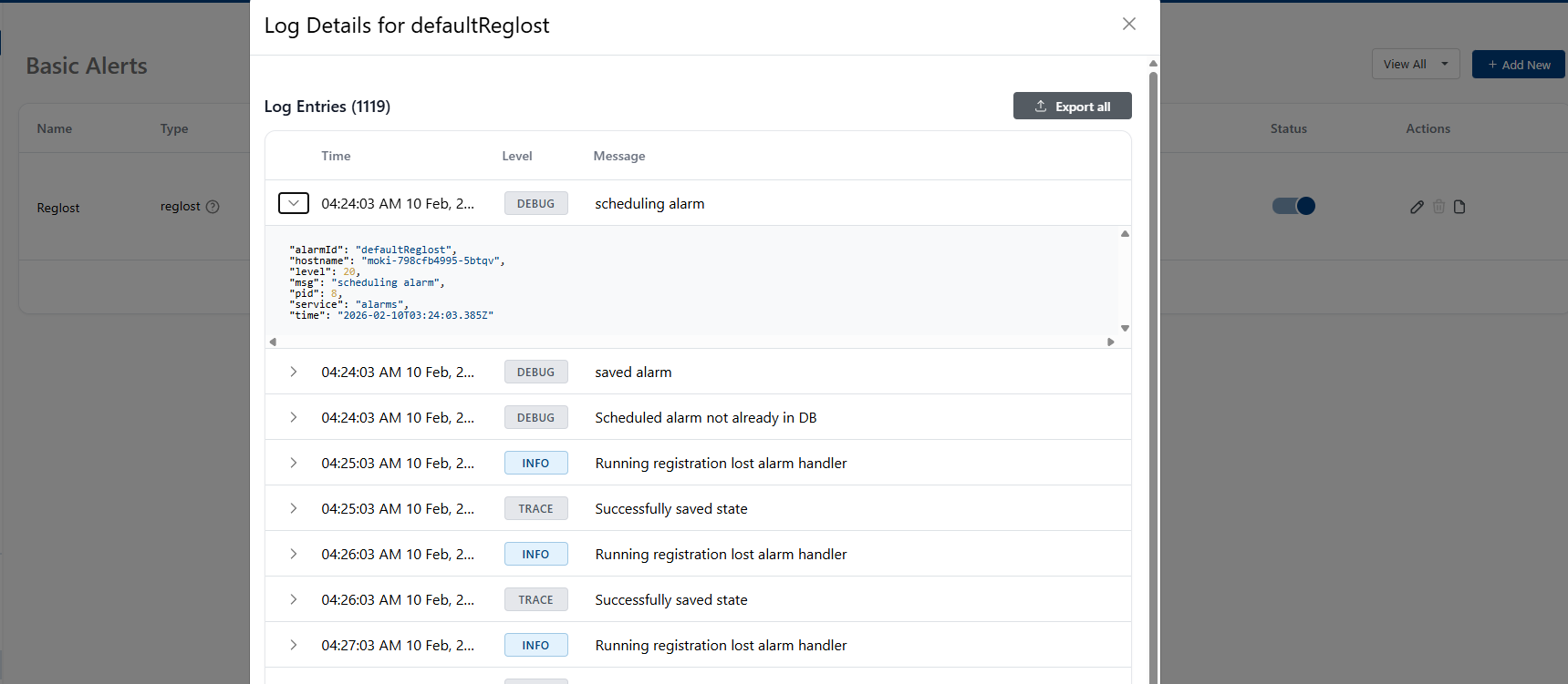 Basic Alert Execution Logs Detail