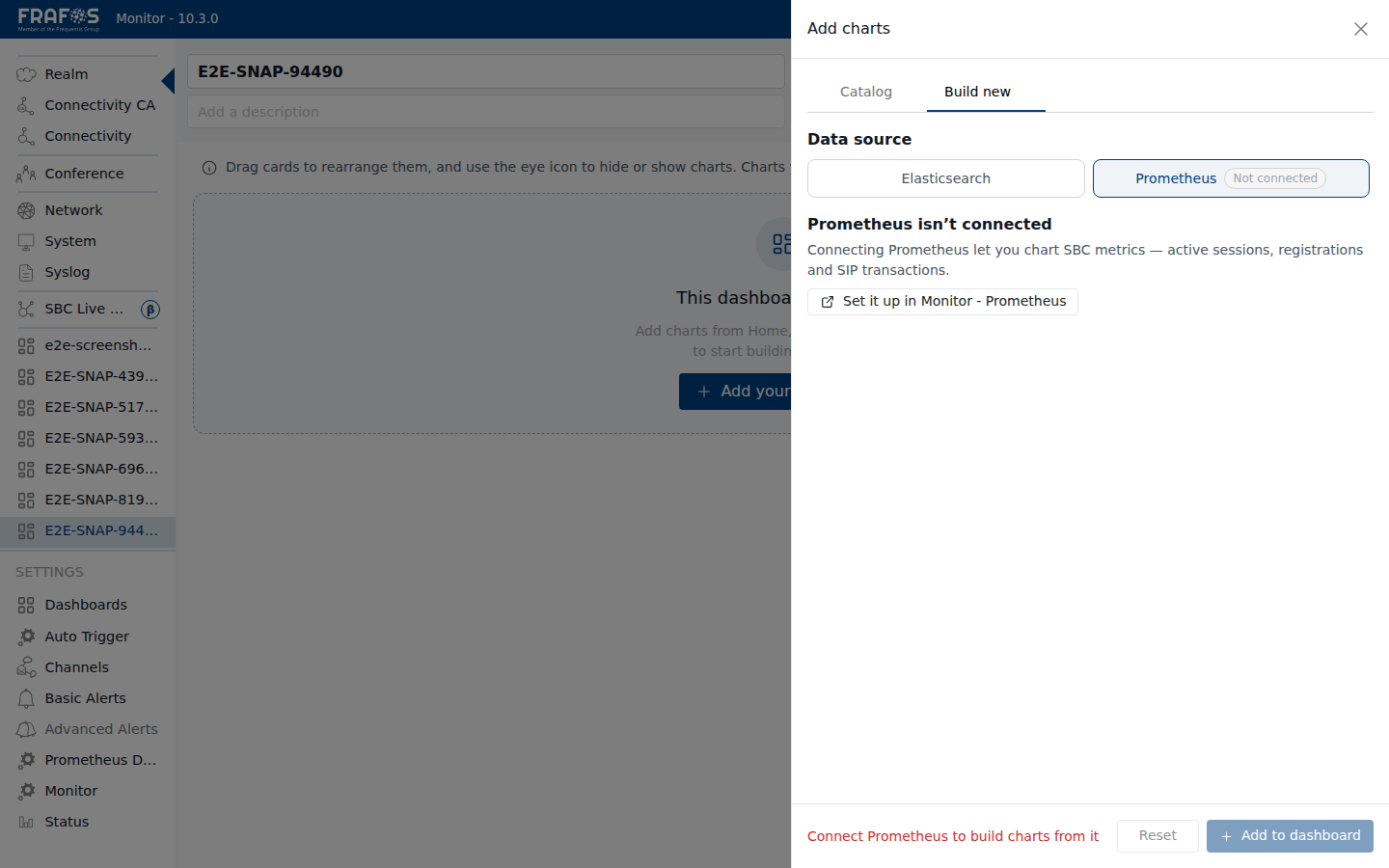 Prometheus Query Builder — metric picker showing "Not connected" notice