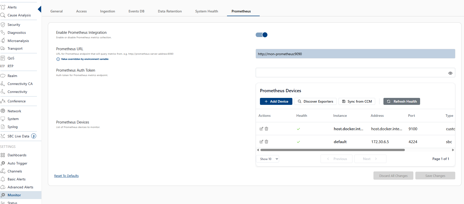 Prometheus Config Page