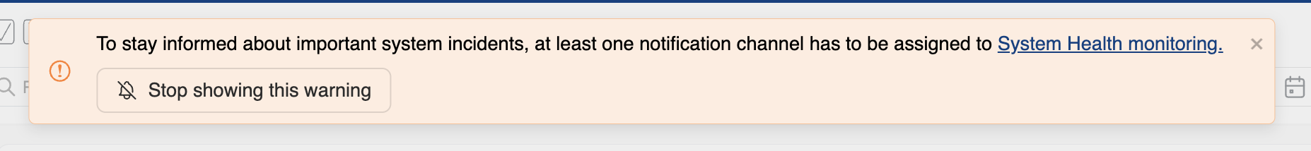 Warning notification showing the stop showing this warning button