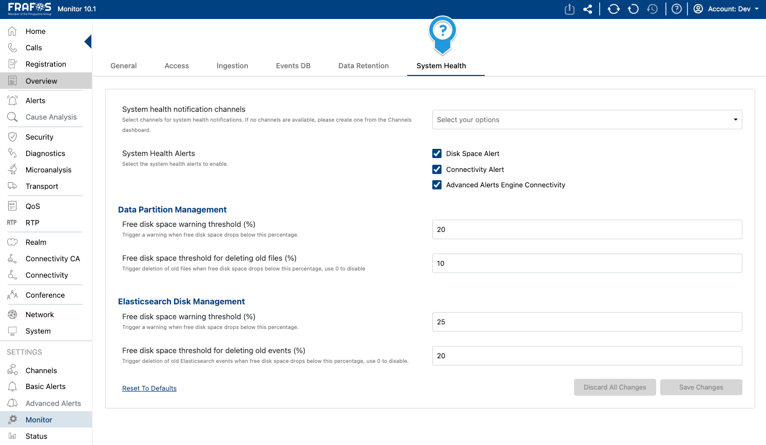 System health alerts